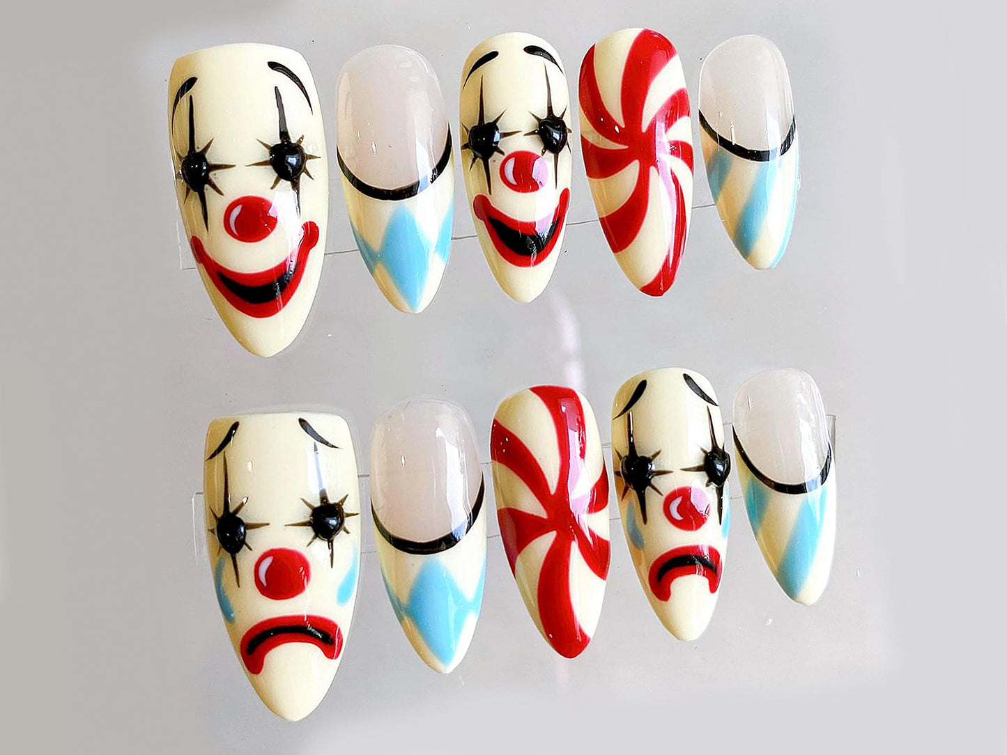 Clown Face Press-On Nails Set Funny