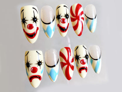 Clown Face Press-On Nails Set Funny