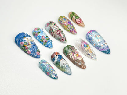 Fairy Garden Oil Painting 3D Press On Nail Set