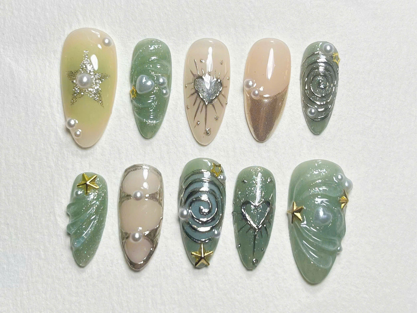Celestial Pearl Luxury Press On Nails – Starry Galaxy Design