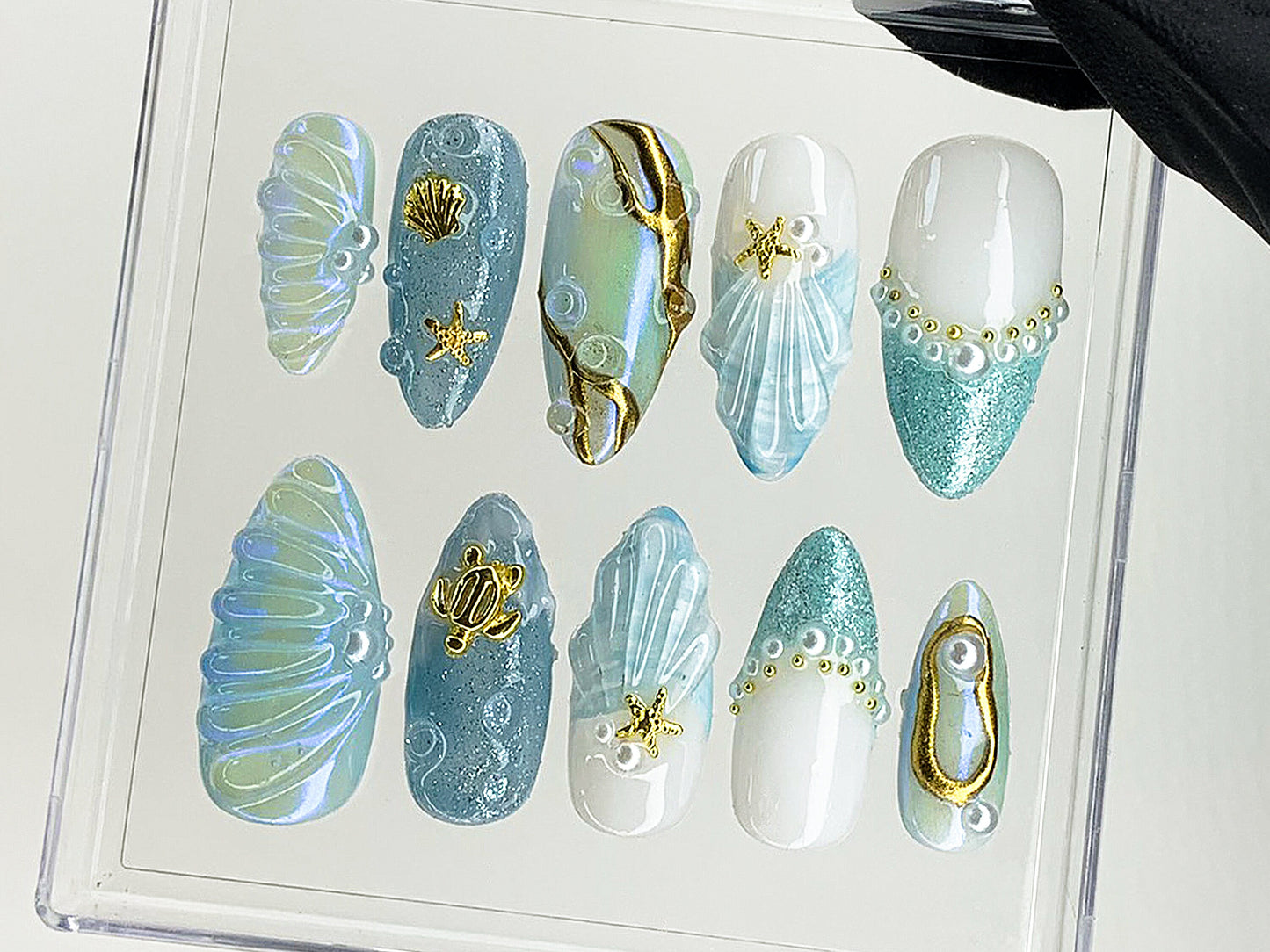Mermaid Pearl Seashell Ocean Press On Nails