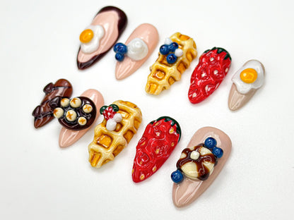Breakfast Delight 3D Food Press On Nail Set