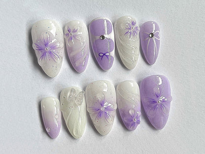 Lavender Fake Nails Handmade Purple Ombre Nails