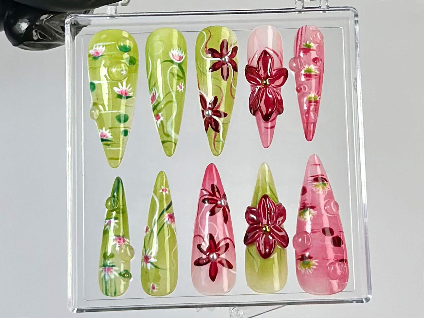 Lotus Garden Bloom 3D Press On Nail Set