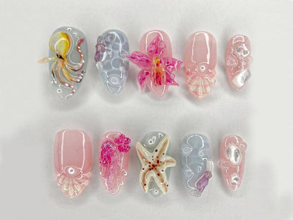 Ocean Shell 3D Press On Nail Set