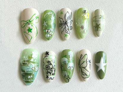 Spring Garden Long Almond Press On Nails