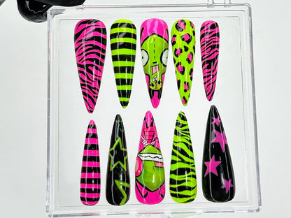 Bold Neon Monster Press On Nails
