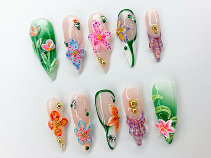 Vibrant Floral 3D Nail Art Set