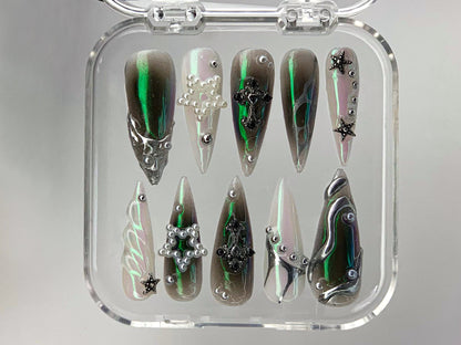 Iridescent Star Cross Press-On Nails Set