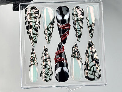 Venom Inspired 3D Press On Nails Horror