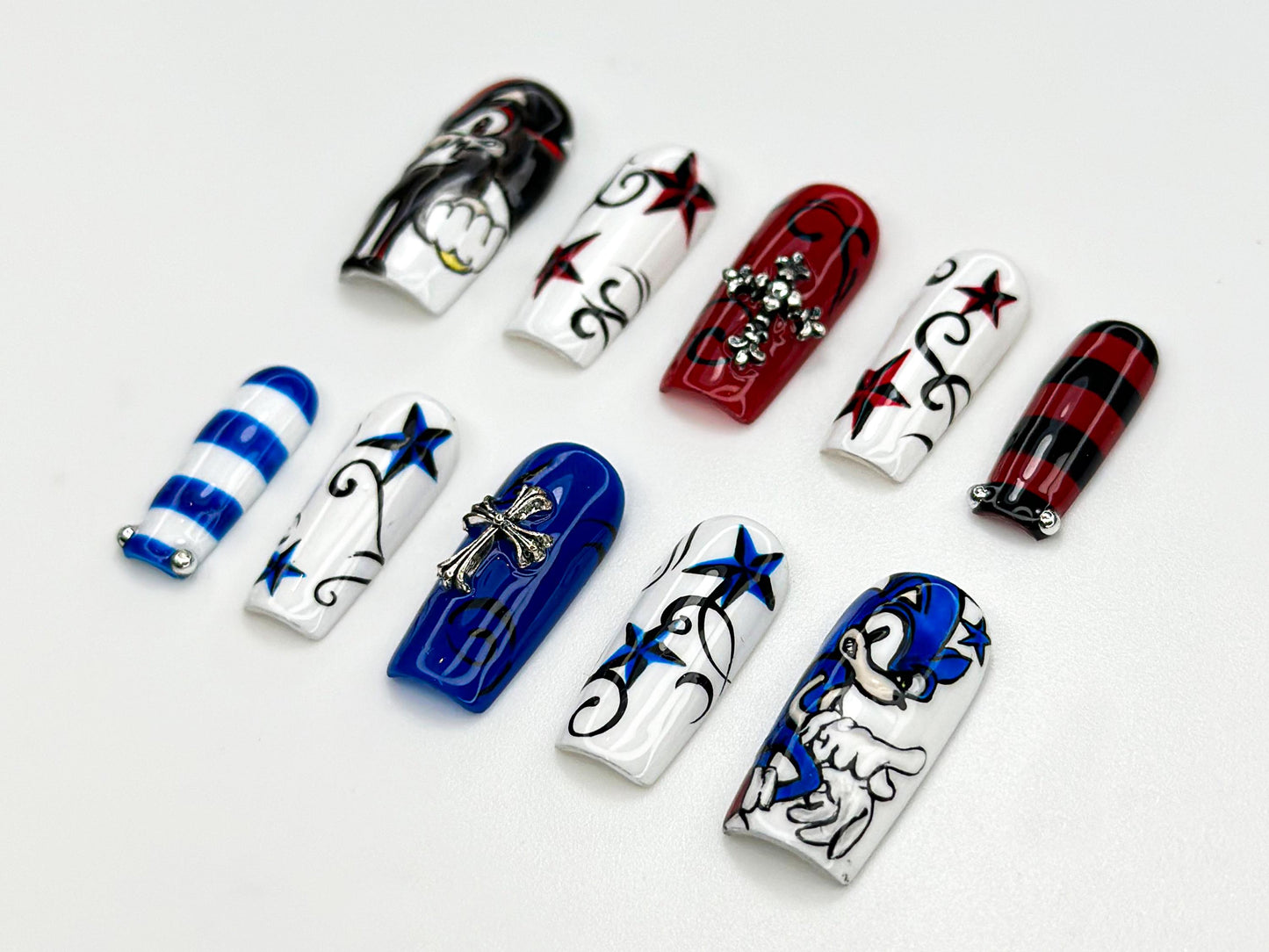 Sonic & Shadow Nail Art Set - Red & Blue Stars