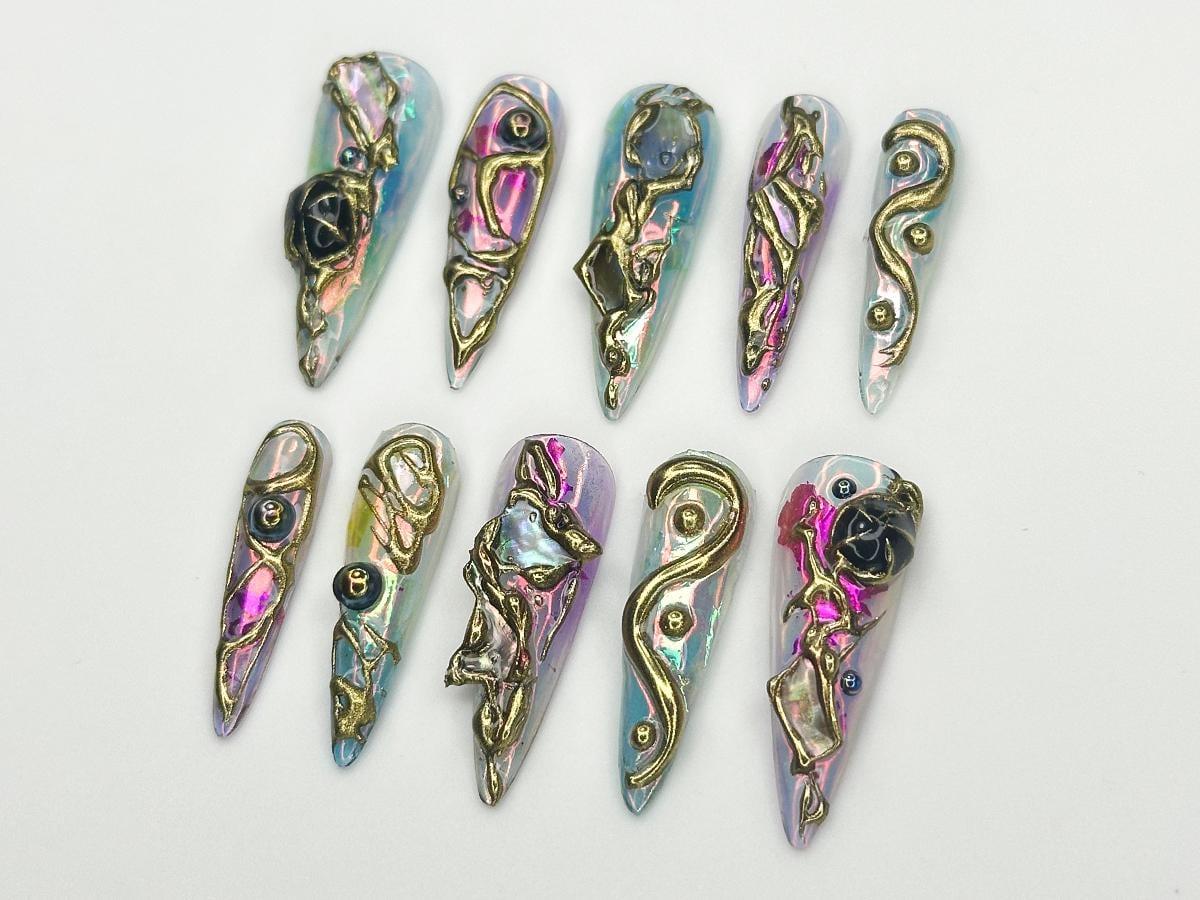 Holographic Chrome Press On Nails Set