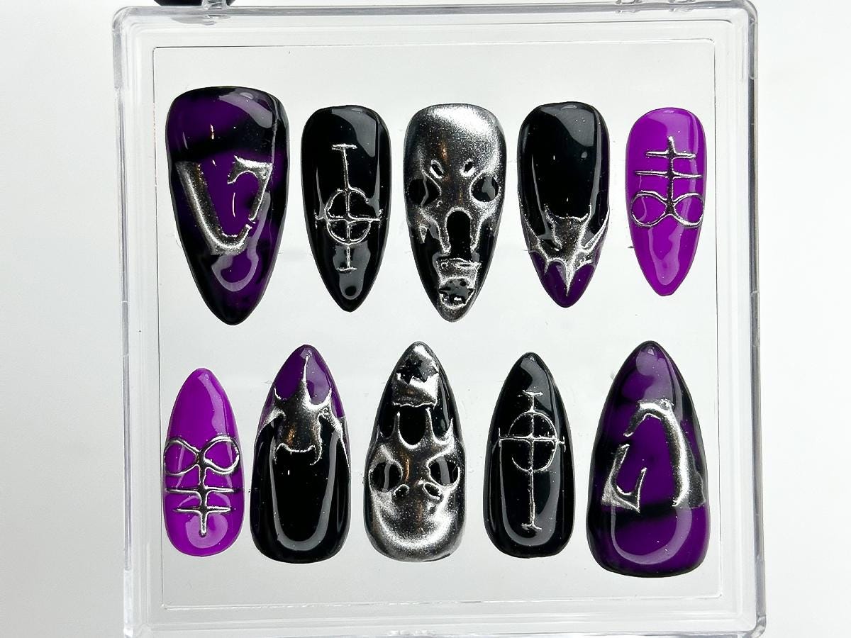 Edgy Purple Skull Press-On Nails Set