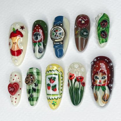 Whimsical Storybook Press On Nails - Whimsical Hand Painted Art Press On