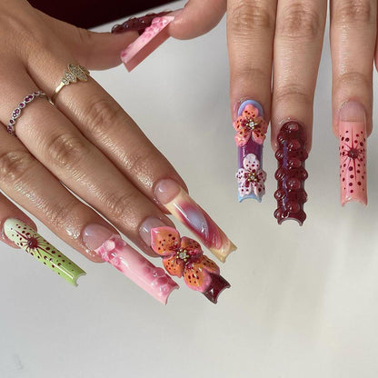Bold Cutout 3D Floral Candy Press On Nails