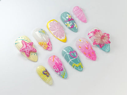 Tropical Bloom 3D Press On Nail Set
