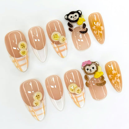 Kawaii Banana Monkey Press On Nails