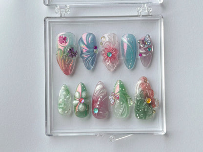 Pastel Dream 3D Floral Jelly Press On Nails