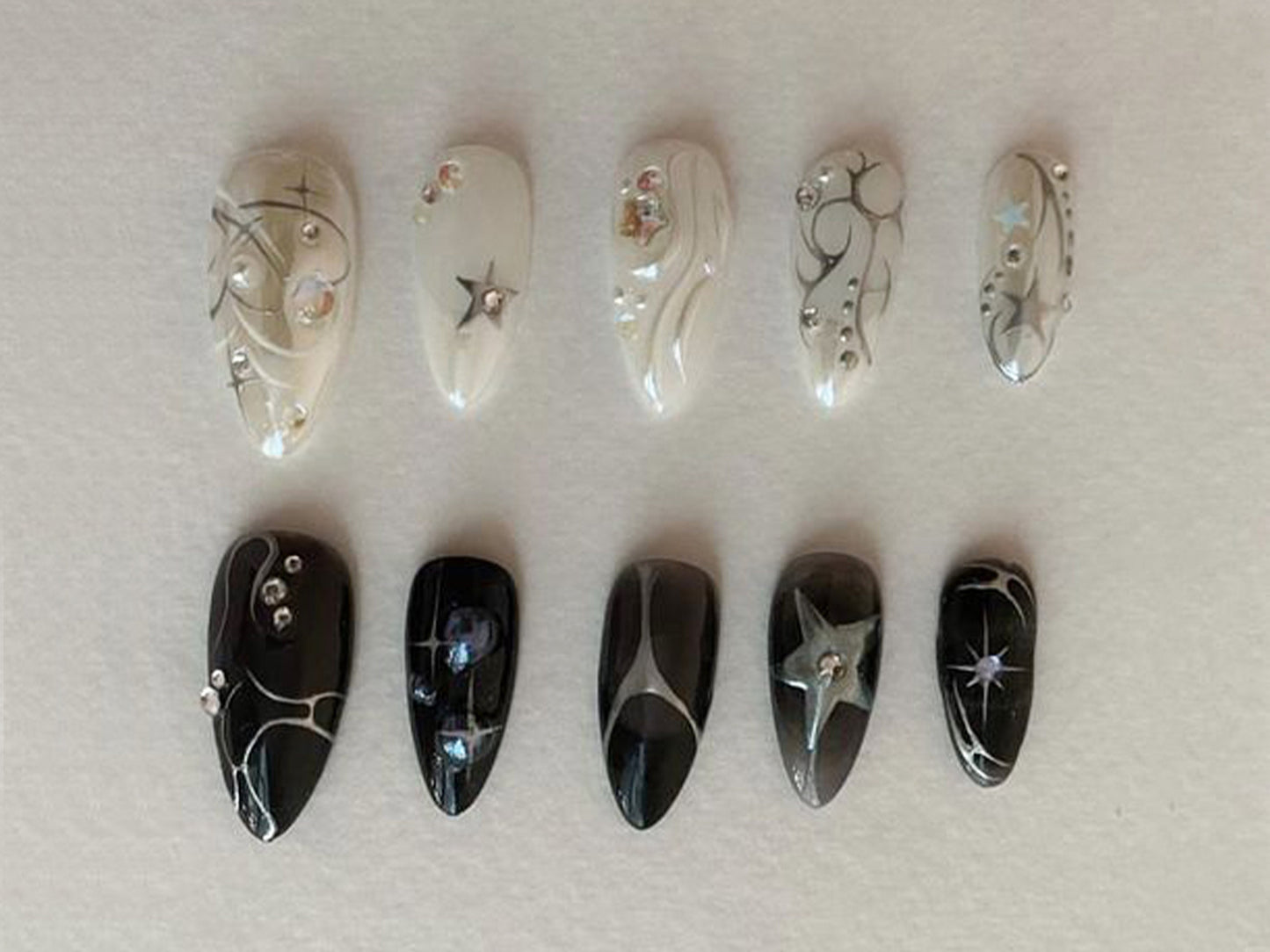 Black White Galaxy Star Press On Nails