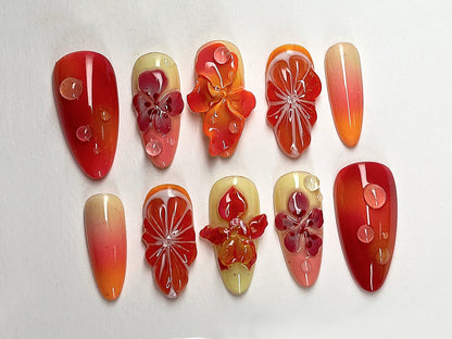 Vibrant Orange Flower Gel Nail Art Set