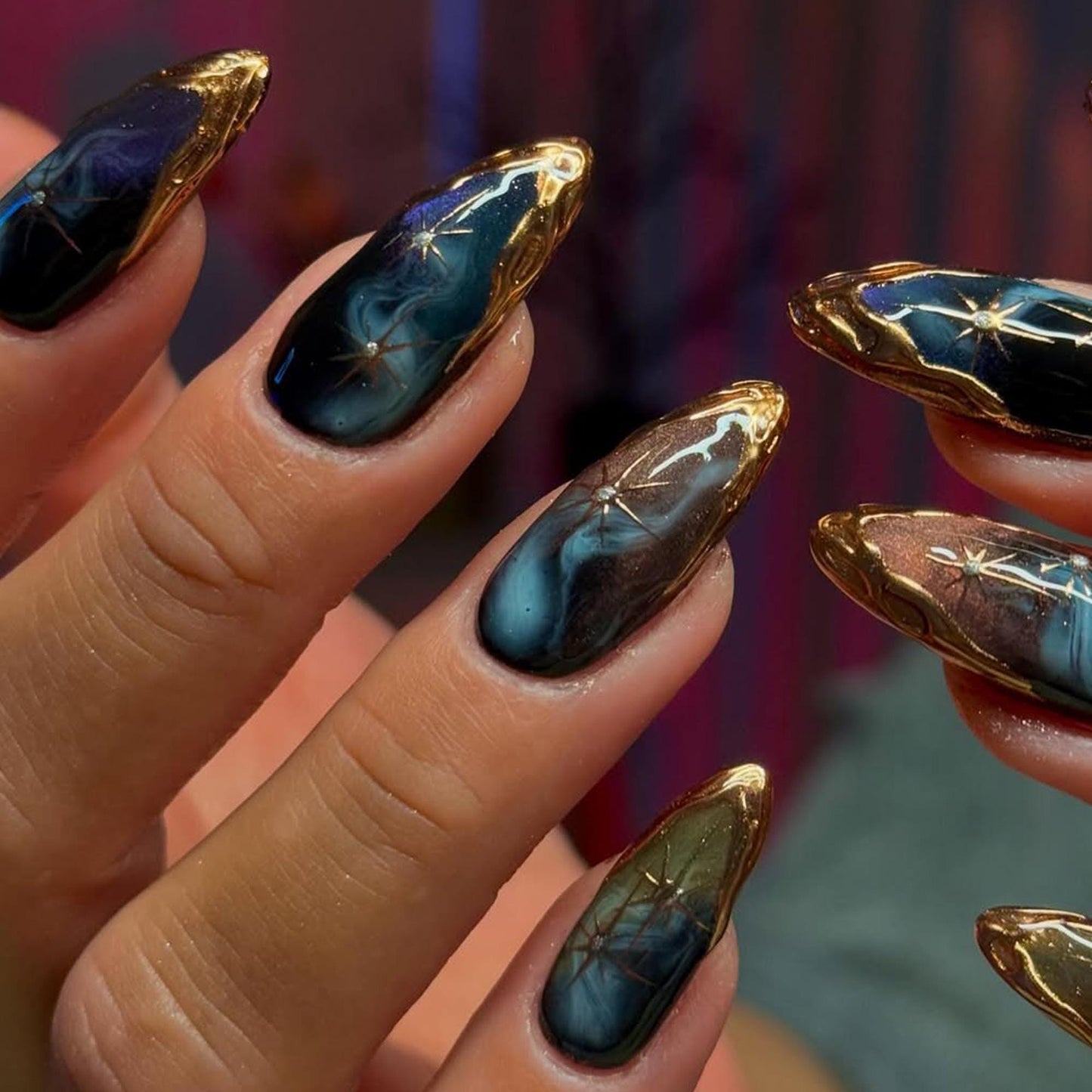 Celestial Galaxy Press On Nails - Galaxy Chrome Star Press On Nails