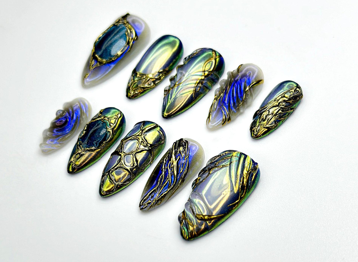 Midnight Armor Metallic 3D Press On Nail Set
