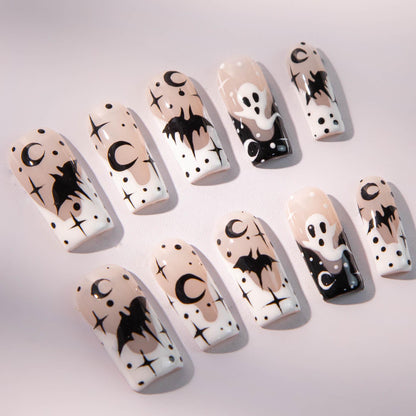 Halloween Ghost and Bat Press On Nails – Spooky Chic Design