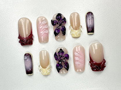 Elegant 3D Floral Press-On Nails