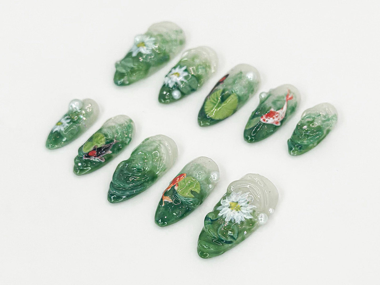 Stunning Koi Fish & Lotus Nail Art Set - 10pcs