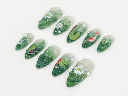 Stunning Koi Fish & Lotus Nail Art Set - 10pcs