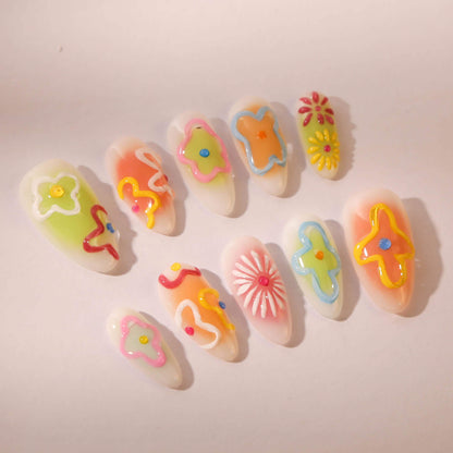 Tropical Vibe Freestyle Swirl Press-On Nails with Bold Energy