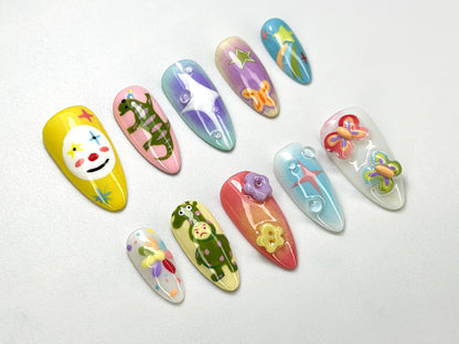 Colorful Cartoon Kawaii Press-On Nails Set