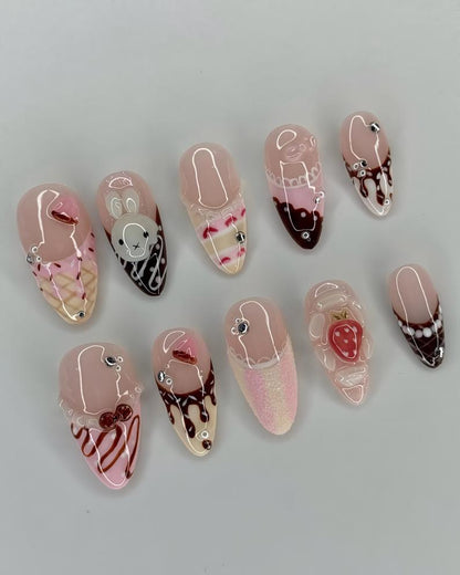 Kawaii Ice Cream Nail Set - Cute Dessert Manicure