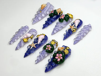 Mermaid Shell 3D Press On Nails Set
