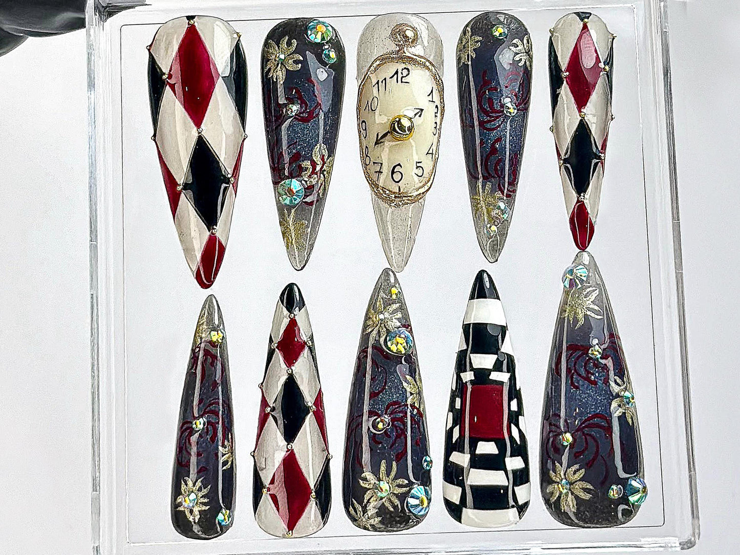 Surreal Harlequin Clock Art Press On Nails Set