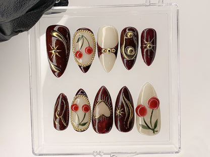 Luxury Red Cherry Press On Nails