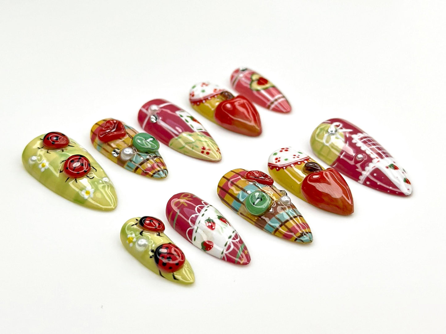 Ladybug & Strawberry Press On Nails