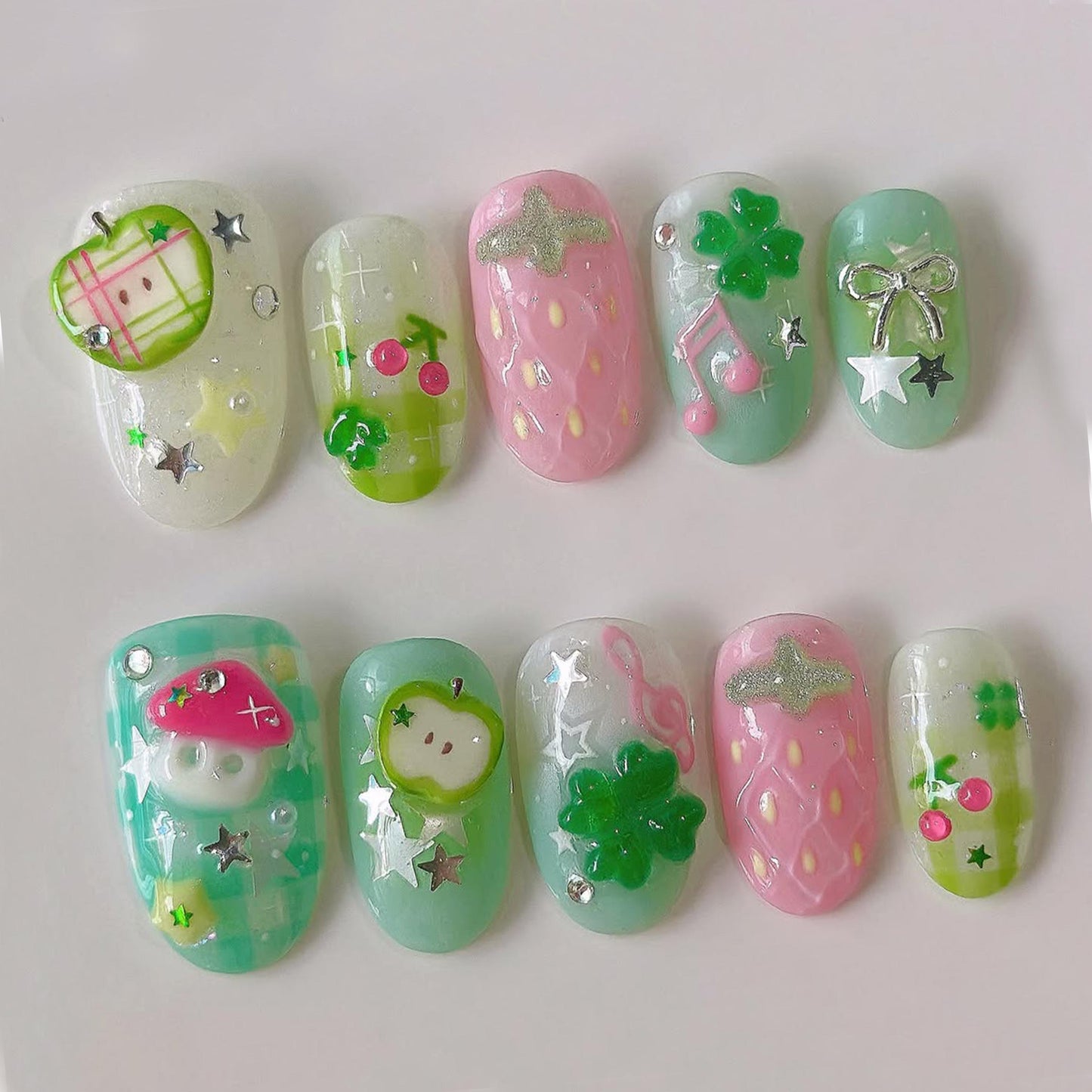 Cute 3D Fruit & Star Nail Art Set - Trendy Design