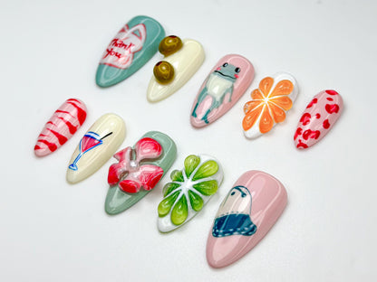 Whimsical Frog & Cocktail Nail Art Set - 10pcs