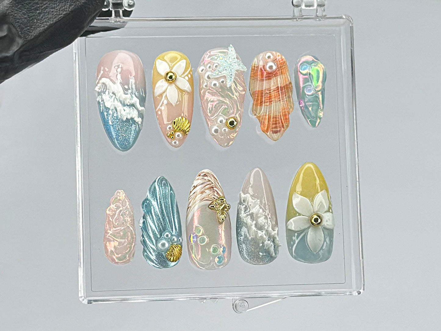 Ocean Bloom Shell 3D Press On Nail Set