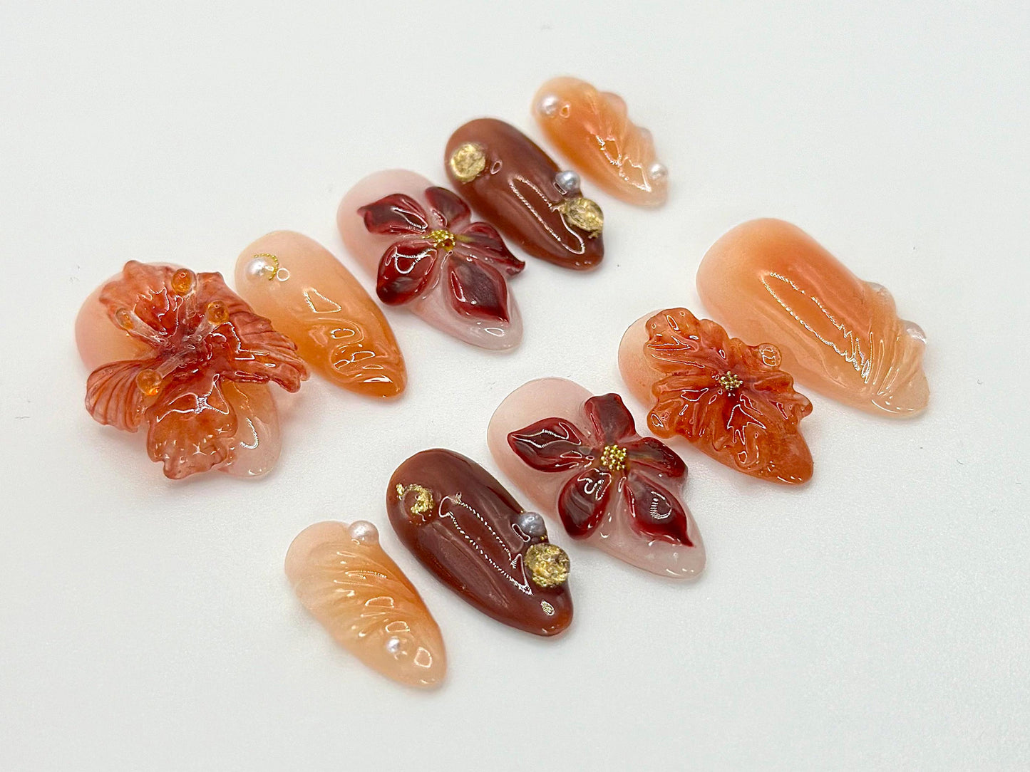 Luxe 3D Floral Press-On Nails, Autumn Glow Set