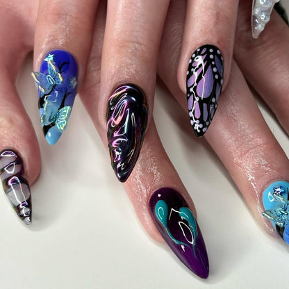 Galaxy Butterfly Chrome 3D Press On Nails
