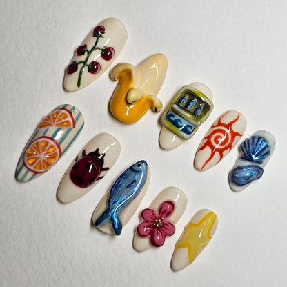 Vibrant 3D Nail Art Set - Unique Handcrafted Designs