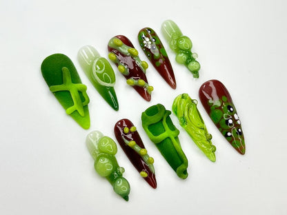 Organic Green 3D Press On Nail Set