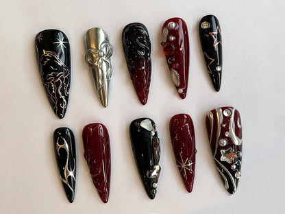 Luxury Red Black Press On Nails