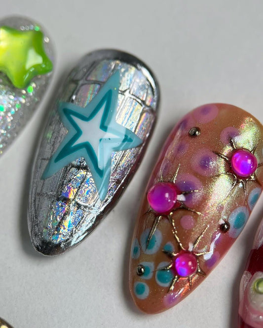 3D Star Heart Nail Art Set - Sparkly Glam Press-Ons