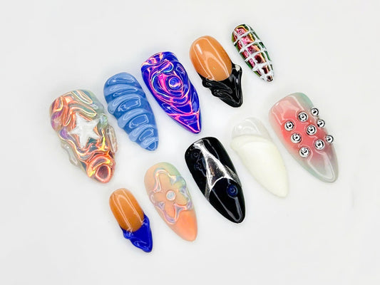 Abstract 3D Chrome Futuristic Press On Nails