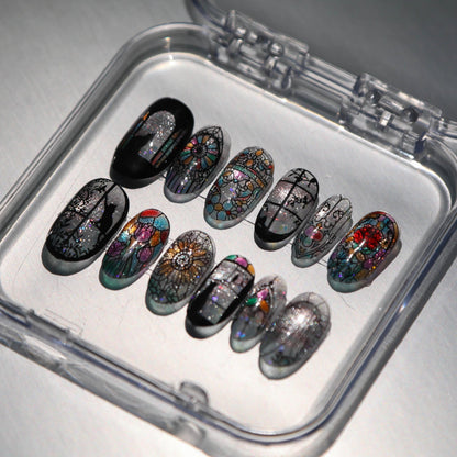 Stunning Stained Glass Press-On Nails Set - 10Pcs