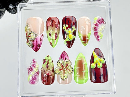 Vibrant Floral Frog Press-On Nails Set