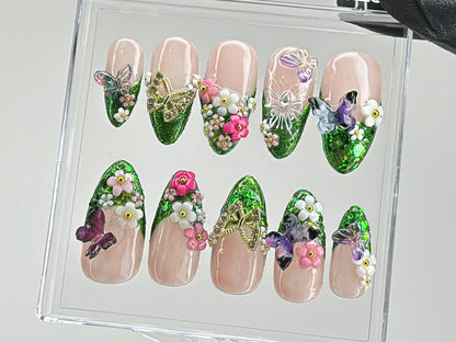 Butterfly Garden 3D Floral Press On Nails